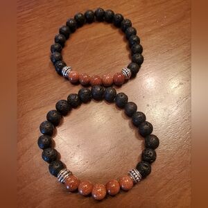 Mother Nature Natural Lava & Brown Glittery Beaded Healing Stretch Bracelet (2)